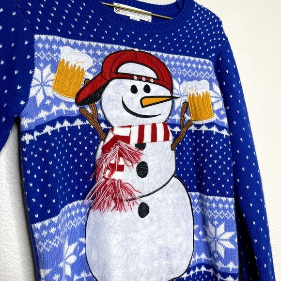 Jolly Sweaters Small Christmas Beer Mug Snowman Knit Ugly Fair Isle Snowflake - Picture 6 of 10